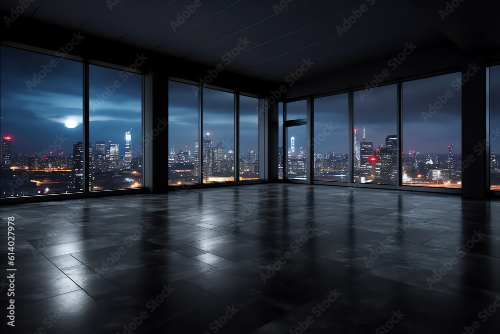 Fototapeta premium Generative AI empty brick platform with Hong Kong skyline in background at night.