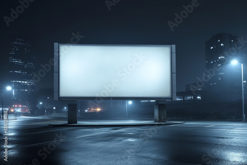 Generative AI blank of billboards at bus stop in night