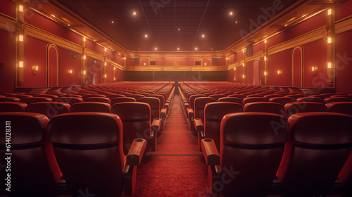 Generative AI Cinema seats single stand on red carpet. Buy movie ticket concept, movie night. 3d rendering.