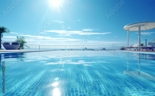 swimming home summer water blue pool relaxation luxury palm large. Generative AI.