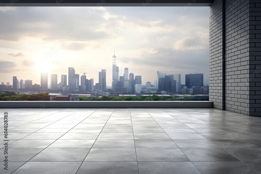 Generative AI empty floor with city skyline