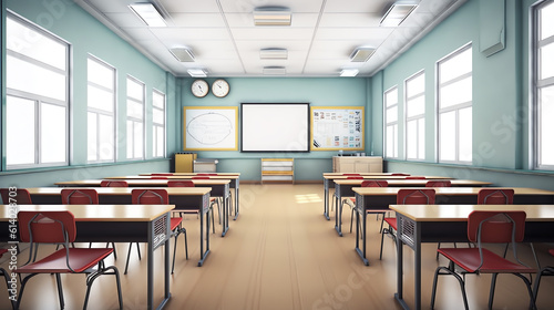 Generative AI Classroom of the school without student and teacher