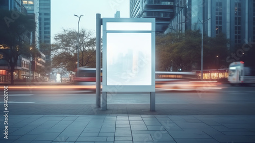 Generative AI bus stop billboard on the street 3d rendering photo