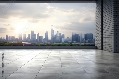 Generative AI empty floor with city skyline