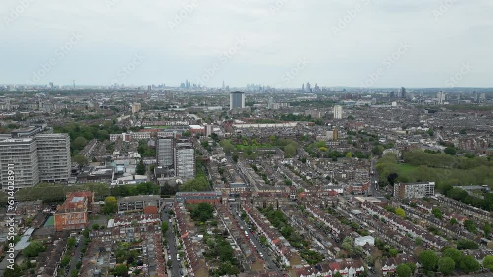 Fulham, at dusky twilight through drone Fulham, at dusky twilight through drone