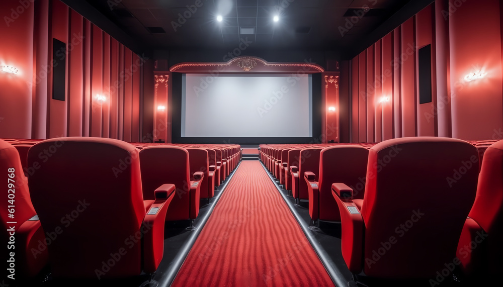 Fototapeta premium Generative AI the empty row line of seats in the cinema hall