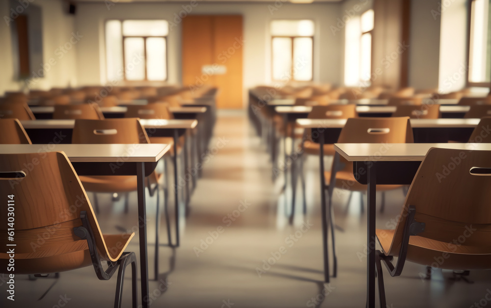 Generative AI Empty classroom with chairs and desks