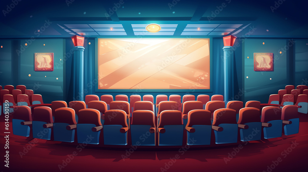 Obraz premium Generative AI Cinema movie theater with blank screen and red seat, vector illustration