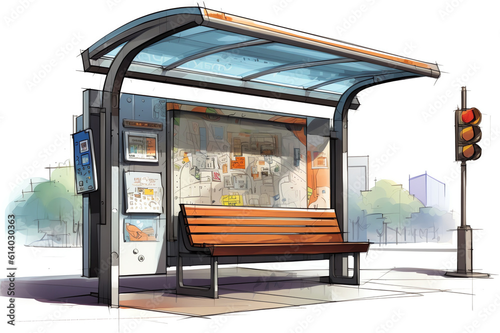 Bus Stop Ai Example Generative AI bus stop on white background. Isolated 3D illustration ...