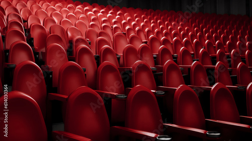 Generative AI Empty red seats for cinema, theater, conference or concert