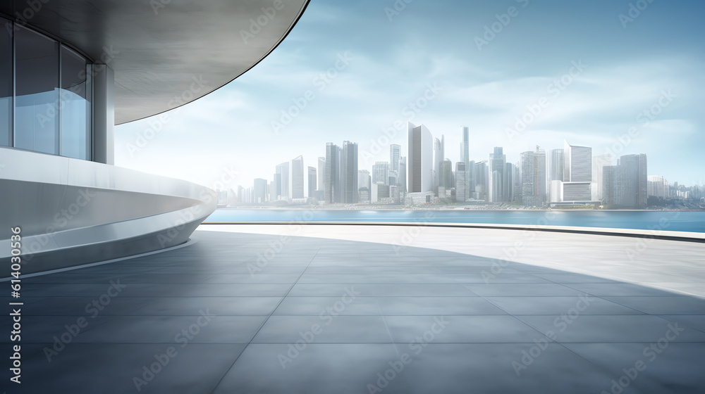 Obraz premium Generative AI Asphalt road ground and city skyline with modern commercial building in Suzhou, China.