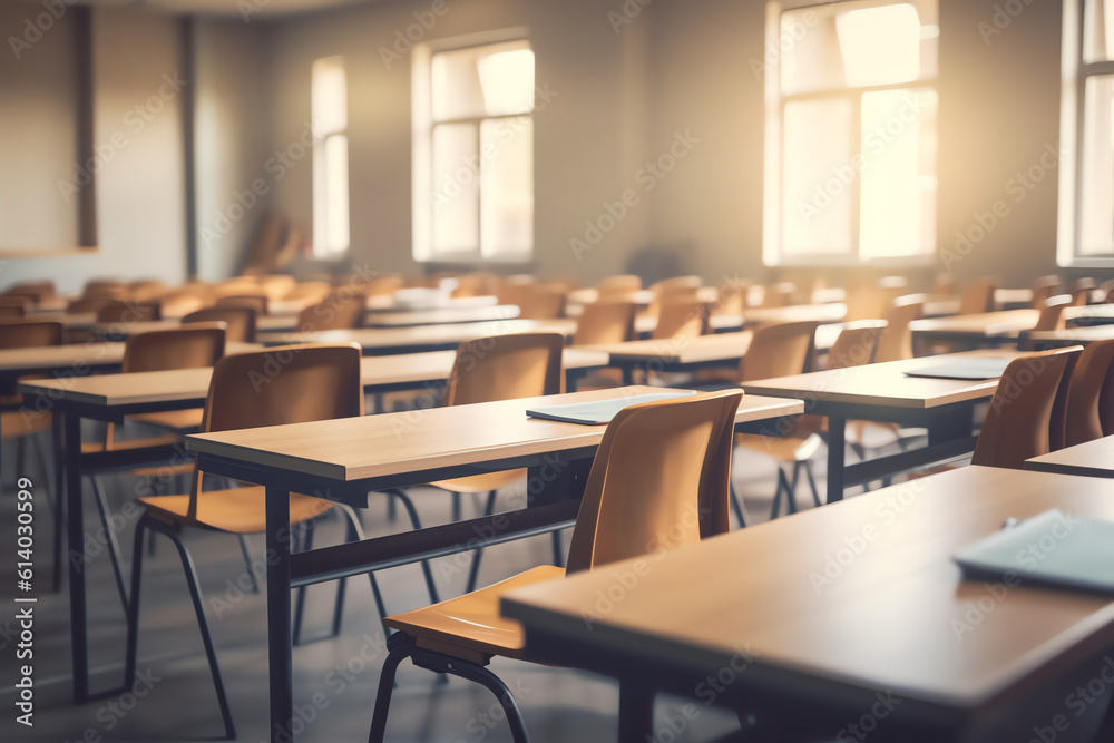 Generative AI Empty desks in the classroom.