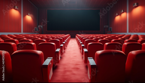 Generative AI cinema screen with open red seats