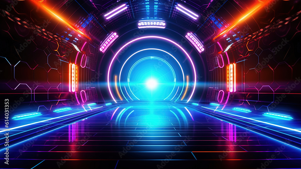 Fototapeta premium Neon lights technology for background or wallpaper