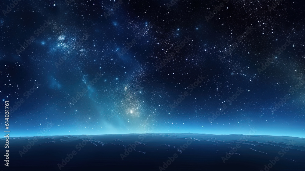Obraz premium Panorama dark blue night sky. Milky way and stars on dark background