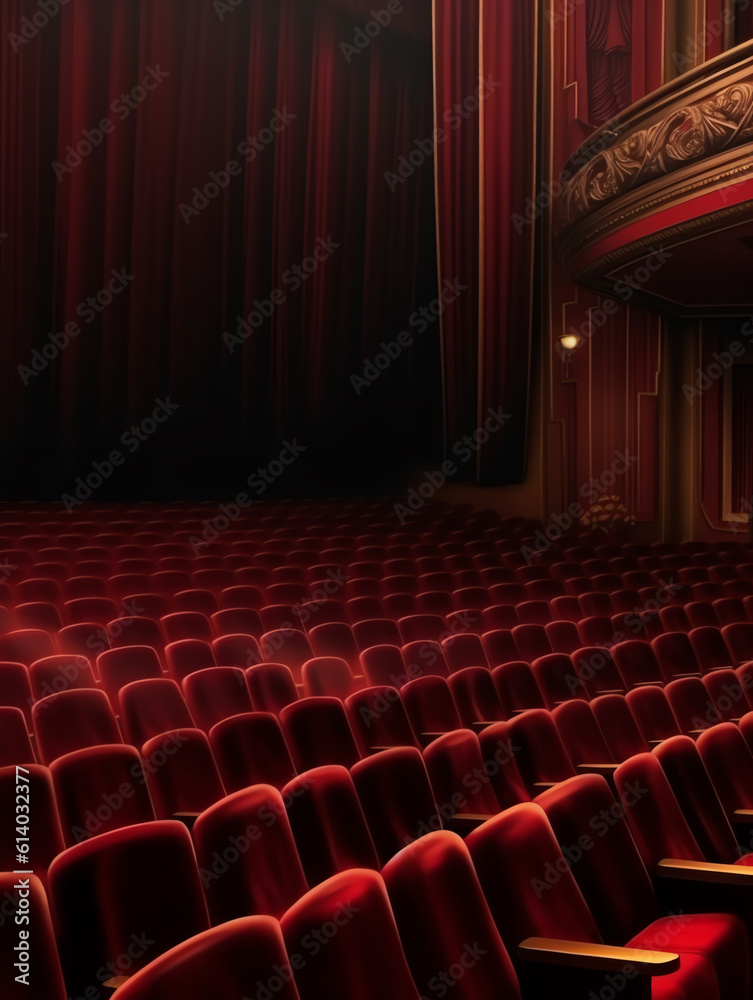 Fototapeta premium Generative AI Empty rows of red cinema seats
