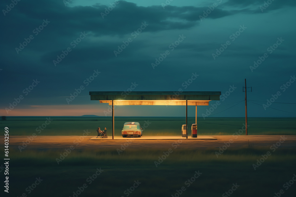Generative AI Empty bus stop by the field at summer day. Generative AI Empty bus stop by the field at summer day.
