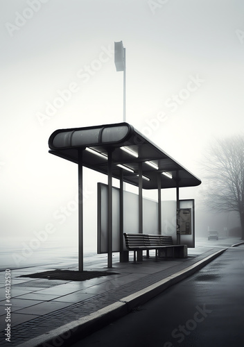 Generative AI Bus shelter isolated on white background
