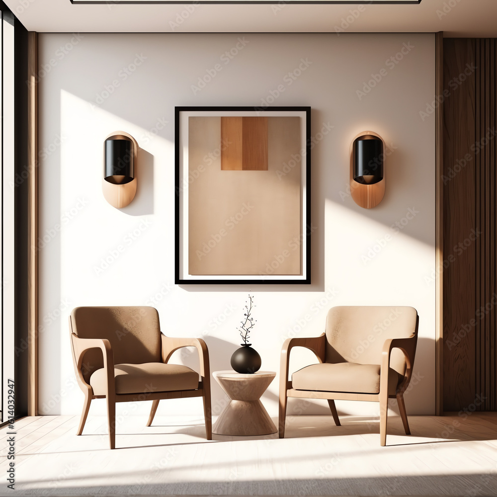 Generative AI Luxury living room with armchairs and table. Accent empty ...