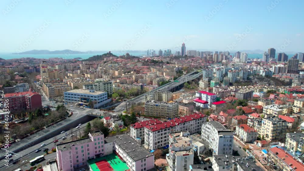 4k aerial photography of Qingdao cityscape panorama 4k aerial photography of Qingdao cityscape panorama