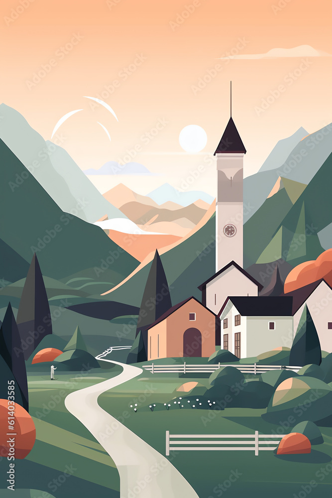 Generative AI Landscape with a chapel in a mountain village