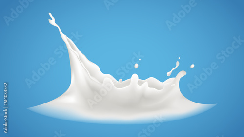 Realistic Vector illustration Milk splash isolated on blue background