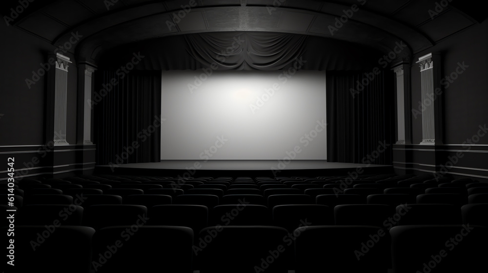 Fototapeta premium Generative AI Empty cinema auditorium with screen and seats