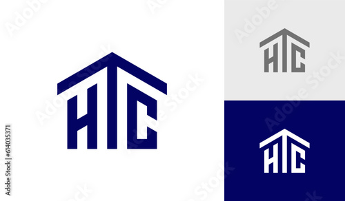 Letter HTC initial monogram with house roof logo design