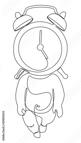 One continuous line of Alarm Clock and baby child. Thin Line Illustration vector concept. Contour Drawing Creative ideas.