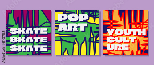 set of pop art abstract background with youth culture dummy text