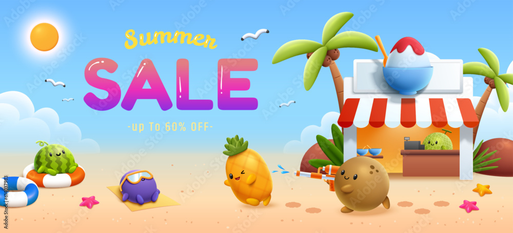 Cartoon fruit summer sale banner