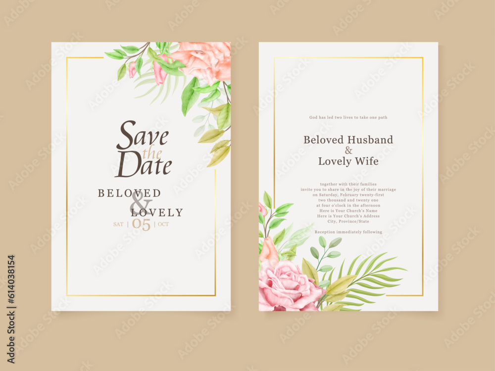 Wonderful Roses Watercolor Wedding Invitation Card Wonderful Roses Watercolor Wedding Invitation Card