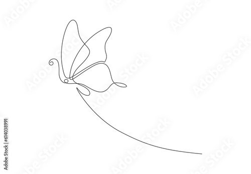 Butterfly in one continuous line drawing beautiful flying moth for wellbeing beauty or spa salon logo and divider concept vector illustration. Premium vector. 