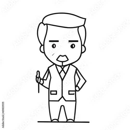 Chibi teacher illustration in neat attire, holding a pen.For making a book,color book, and greating card for school