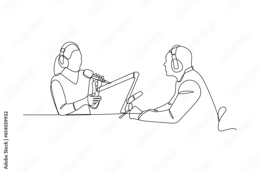 Single one line drawing podcast concept. Continuous line draw design graphic vector illustration. Single one line drawing podcast concept. Continuous line draw design graphic vector illustration.
