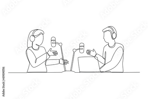 Single one line drawing podcast concept. Continuous line draw design graphic vector illustration.