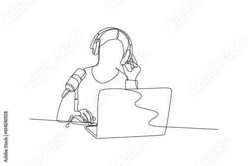 Single one line drawing podcast concept. Continuous line draw design graphic vector illustration.