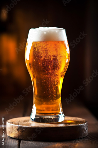 beer pint pub drink glass alcohol lager beverage foam gold. Generative AI.