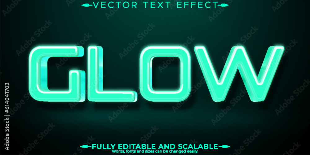 Glow light text effect, editable neon and shiny font style