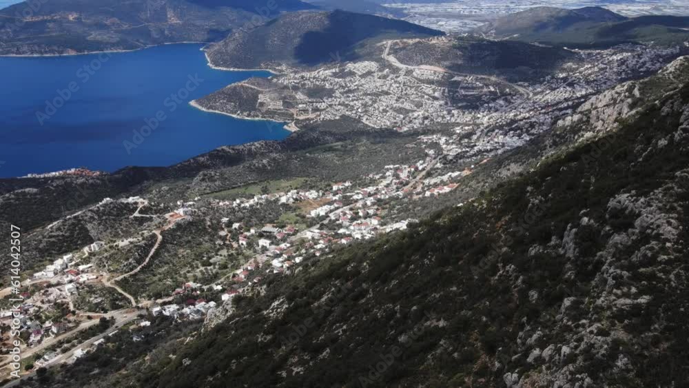 aerial view of Kalkan gorgeous setting a beautiful cove, its stunning beaches, charming nature.