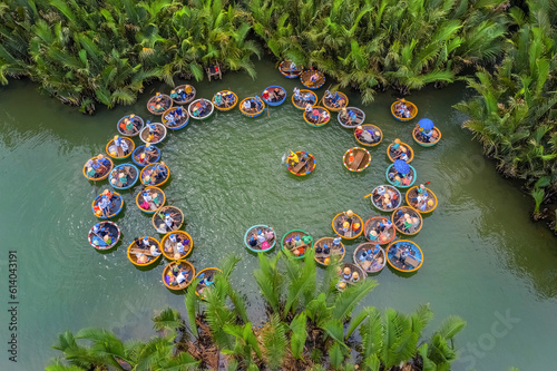 Aerial view, tourists from Thailand, Korea, America and Japan are relax and e...