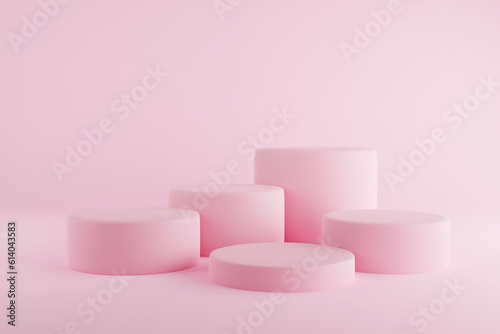 3d illustration pink podium for placing goods © Wuttikrai