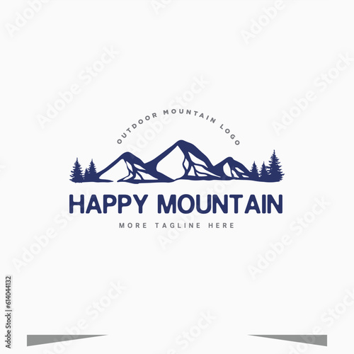 Mountain with pines forest simple logo design template inspiration