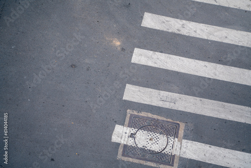 Close up white Pedestrian Crossing on street