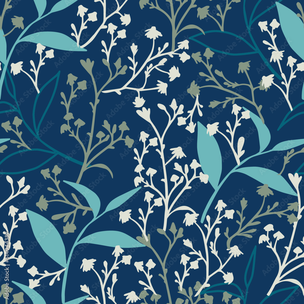 Wilderness Branch Plant Leaves Vector Graphic Seamless Pattern