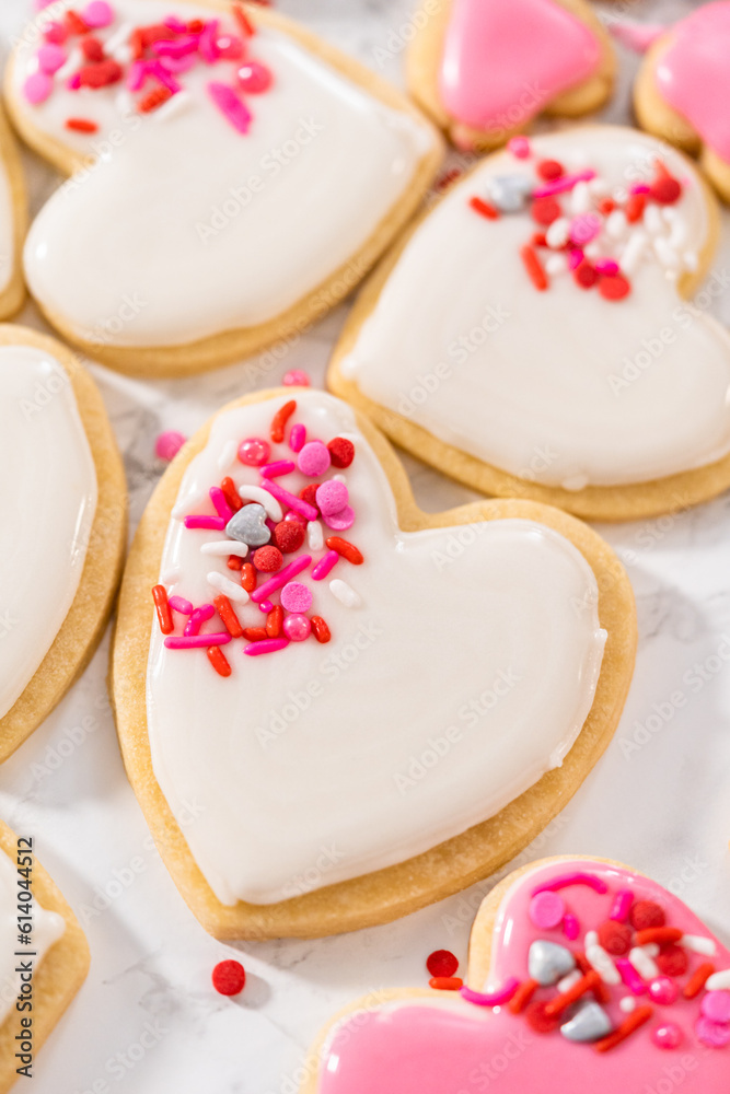 Heart-shaped sugar cookies with royal icing Heart-shaped sugar cookies with royal icing