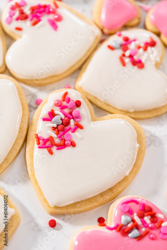 Heart-shaped sugar cookies with royal icing