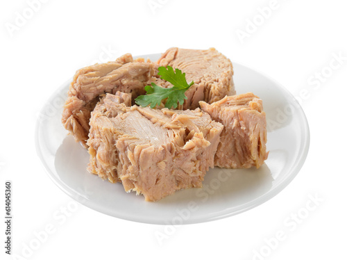 Bilde på lerret Canned tuna fish in plate on transparent png