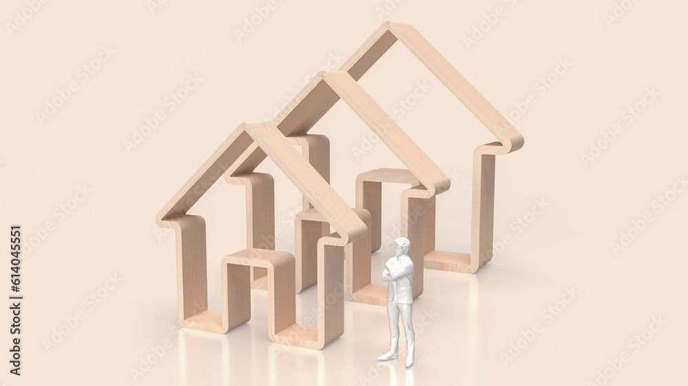 The wood home icon multi size for property or building business 3d rendering. The wood home icon multi size for property or building business 3d rendering.