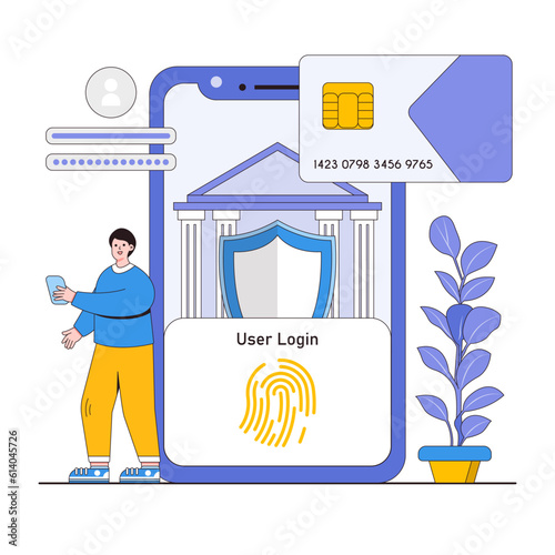 Online banking vector illustration concept with characters. Financial transactions, secure banking, mobile app security. Modern flat style for landing page, web banner, infographics, hero images